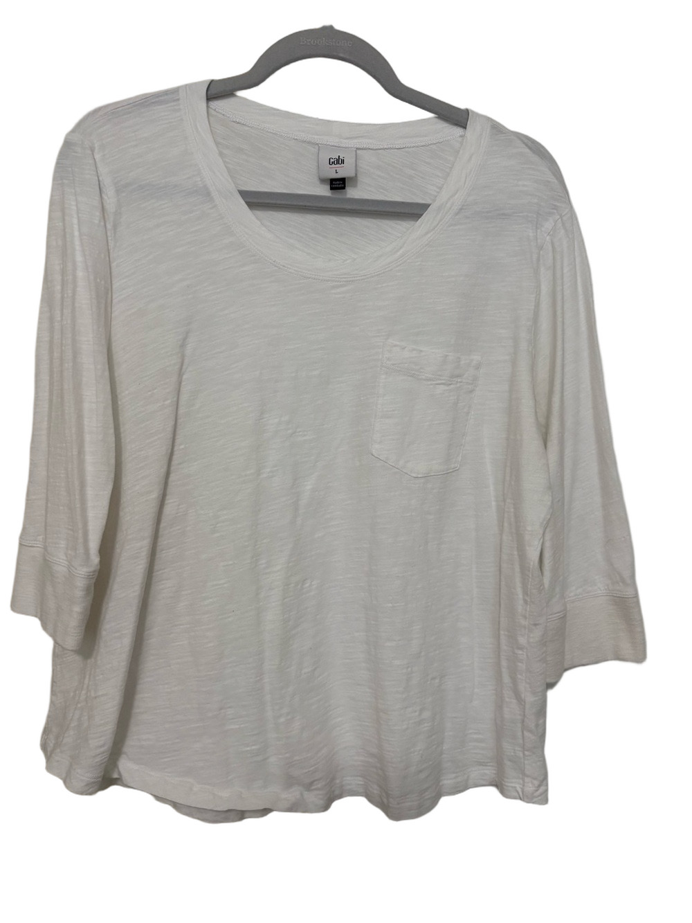 CAbi White Scoop Neck Pocket 3/4 Sleeve Tee 100% Cotton